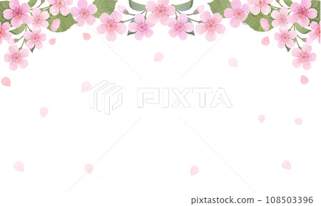 Cherry blossom watercolor style cherry blossom blizzard frame illustration (no text) 108503396