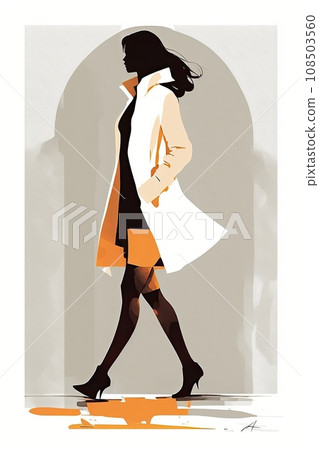 Silhouette of a girl in motion. Women's walk gor Defile. Silhouette of a girl in motion. Women's walk gor Defile. 108503560