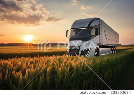 Modern futuristic electric truck on a wheat field Modern futuristic electric truck on a wheat field 108503624