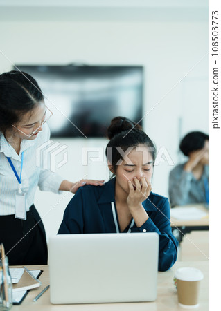 Burnout, stress and business man overworked from too much, work overload and pressure marketing corporate company. Time management, frustrated and tired employee. High quality photo Burnout, stress and business man overworked from too much, work overload and pressure marketing corporate company. Time management, frustrated and tired employee. High quality photo 108503773