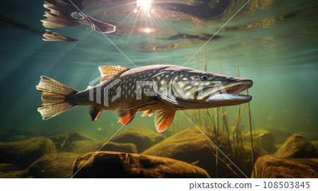 Underwater image of a big Pike Underwater image of a big Pike 108503845