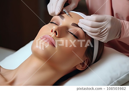 Girl Beautician Makes Injections on Face, Cosmetic Surgery, Aesthetic Surgery Generative AI Illustration 108503982