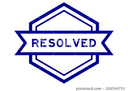 Vintage blue color hexagon label banner with word resolved on white background 108504755
