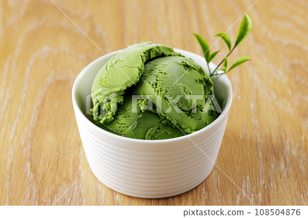 Matcha ice cream on a white plate 108504876