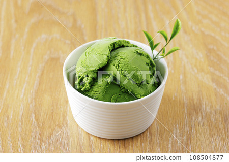 Matcha ice cream on a white plate 108504877