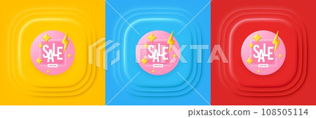 Sale banner with 3d stars. Neumorphic offer banner, flyer or poster. Discount offer label. Coupon badge icon. Sale banner promo event banner. 3d square buttons. Special deal coupon. Vector 108505114