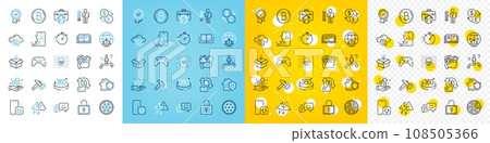 Vector icons set of Gamepad, Timer and Money transfer line icons pack for web with Cable section, Cloud sync, Home insurance outline icon. Analysis graph, 360 degrees. Vector 108505366
