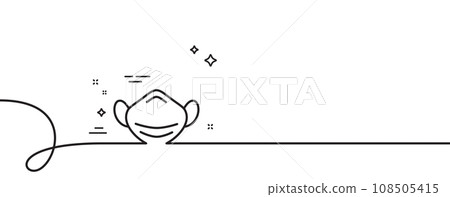 Medical mask line icon. Continuous one line with curl. Safety breathing respiratory mask sign. Coronavirus face protection symbol. Medical mask single outline ribbon. Loop curve pattern. Vector 108505415