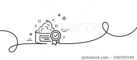 Cream line icon. Continuous one line with curl. Certificated Skin or Face care sign. Gel or Lotion symbol. Cream single outline ribbon. Loop curve pattern. Vector Cream line icon. Continuous one line with curl. Certificated Skin or Face care sign. Gel or Lotion symbol. Cream single outline ribbon. Loop curve pattern. Vector 108505599