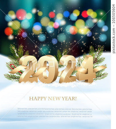 Christmas holiday and Happy New Year background with branches of christmas tree and 2024 numbers. Vector illustration 108505604