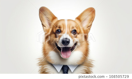 A whimsical Corgi graces a white canvas with its amusing presence. A whimsical Corgi graces a white canvas with its amusing presence. 108505729
