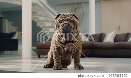 Serene sitting pet at home. 108505861