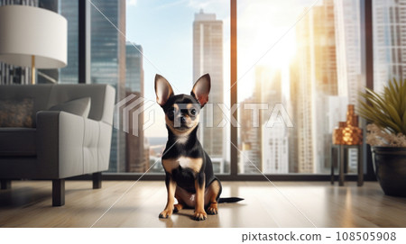Tidy home, cheerful dog - a testament to responsible care. 108505908