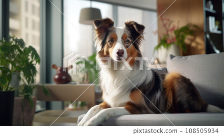 Serene living room, contented dog - symbols of care. 108505934