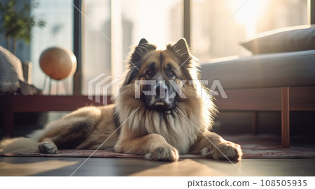 Responsible pet owner, stylish home, happy dog. 108505935