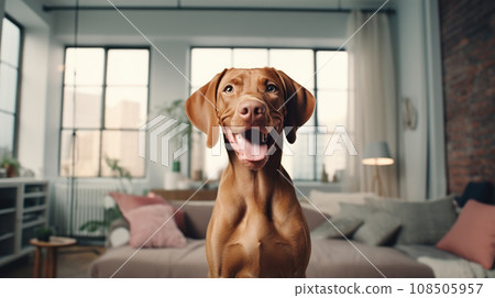 A well-behaved dog obediently waits for its meal. A well-behaved dog obediently waits for its meal. 108505957