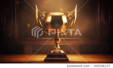 A gold trophy stands tall in the background, celebrating triumph and glory. A gold trophy stands tall in the background, celebrating triumph and glory. 108506237