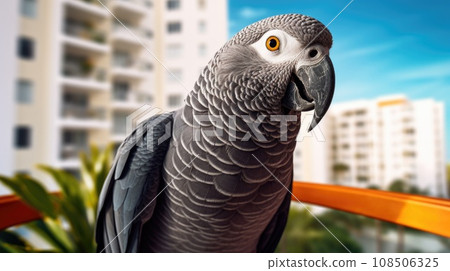 Apartment life with a smart and talkative African gray parrot, a delightful feathered friend 108506325