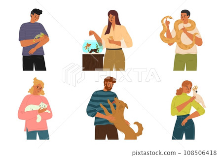 People and different pets isolated vector set 108506418