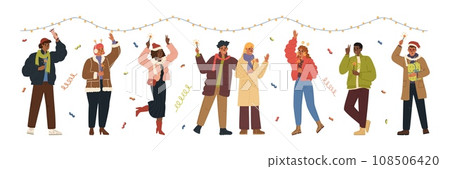 Happy people characters celebrating Christmas and New Year 108506420