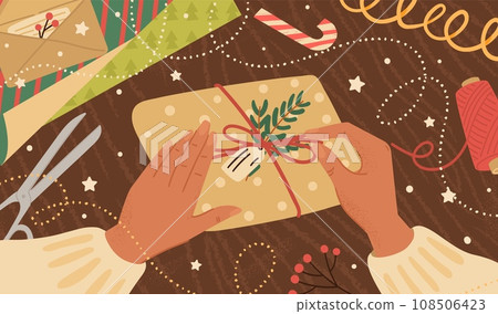 Packing handcraft Christmas gift box vector illustration Packing handcraft Christmas gift box vector illustration 108506423