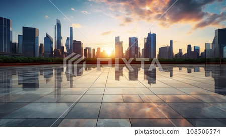 Panoramic skyline and buildings with empty concrete square floor 108506574