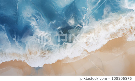 Top-down view of a clean sandy beach on the shores of a beautiful blue sea 108506576