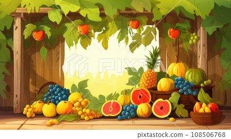 Festive Sukkot Sukkah, adorned for a season of thanksgiving and togetherness. 108506768