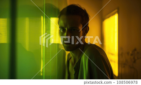 Dramatic image of a man in despair, symbolizing mental health issues in a cinematic context. Dramatic image of a man in despair, symbolizing mental health issues in a cinematic context. 108506978