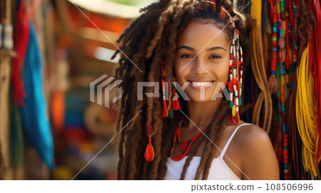 Hairstyle women's afro braids smile 108506996