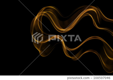 Transparent abstract golden waves. Gold lines design element with glitter effect on black background. 108507046