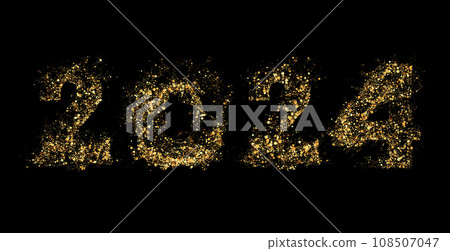 Happy New Year 2024. Festive confetti with gold glitter 2024 Happy New Year 2024. Festive confetti with gold glitter 2024 108507047