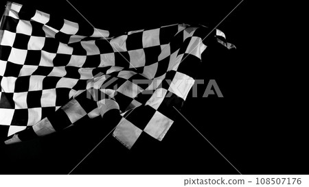 Checkered Racing Flag against Black Background. Checkered Racing Flag against Black Background. 108507176