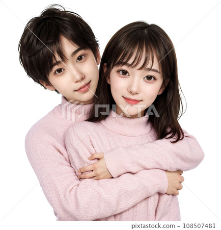 A girl being hugged from behind by a handsome man generated by AI A girl being hugged from behind by a handsome man generated by AI 108507481