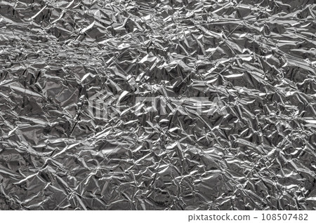Aluminum Foil Texture Background, Wrinkled Aluminium Paper Pattern, Crumpled Tin Material Banner 108507482