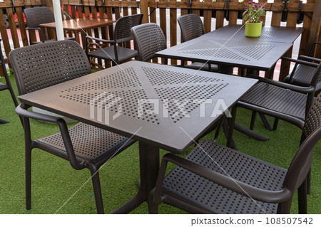 Street Restaurant Table, Empty Cafe Tables, Bar Terrace, Outdoor Restaurants, Outside Trattoria Street Restaurant Table, Empty Cafe Tables, Bar Terrace, Outdoor Restaurants, Outside Trattoria 108507542