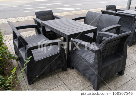 Street Restaurant Table, Empty Cafe Tables, Bar Terrace, Outdoor Restaurants, Outside Trattoria Street Restaurant Table, Empty Cafe Tables, Bar Terrace, Outdoor Restaurants, Outside Trattoria 108507546