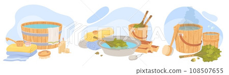 Sauna or banya tools and equipment composition set Sauna or banya tools and equipment composition set 108507655