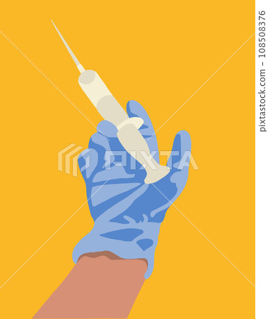 Vector isolated illustration of syringe in human hand. Vaccination. Injections Physical therapy. Insulin. 108508376