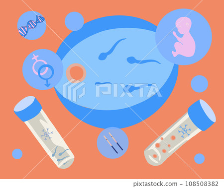 Artificial insemination vector isolated illustration. Freezing of eggs and sperm. Egg donation. Sperm donation. 108508382