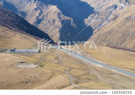 Amazing beautiful mountains landscape in clouds. Travel views of nature 108508559