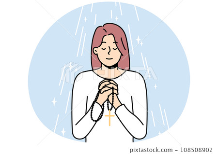 Woman with rosary praying Woman with rosary praying 108508902