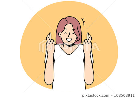 Smiling girl cross fingers make wish 108508911