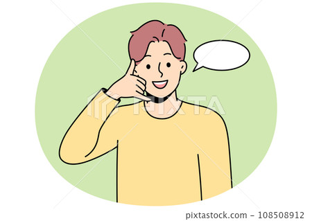 Smiling man show call me gesture Smiling man show call me gesture 108508912