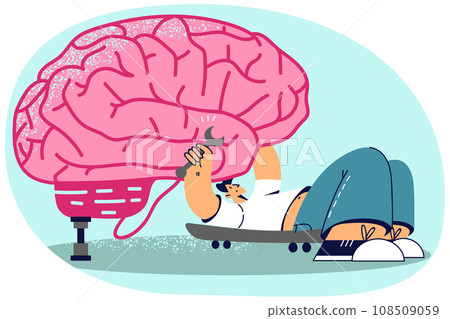 Man repairing brain with tools Man repairing brain with tools 108509059