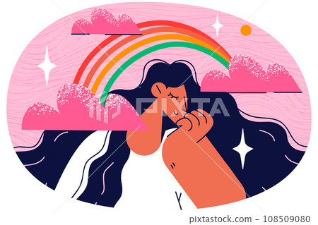 Girl dreaming imagining happy future Girl dreaming imagining happy future 108509080