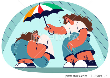 Person cover unhappy woman with umbrella Person cover unhappy woman with umbrella 108509106