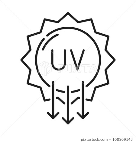 Sun protection icon design. UV symbol. SPF sign, ultra violet rays radiation. Vector sunlight radiation waves, arrows pointing down Sun protection icon design. UV symbol. SPF sign, ultra violet rays radiation. Vector sunlight radiation waves, arrows pointing down 108509143