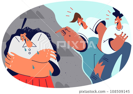 Bad guys laughing at upset girl student Bad guys laughing at upset girl student 108509145