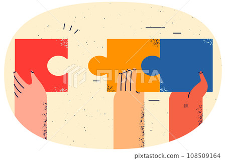 People connect jigsaw puzzles look for solution 108509164